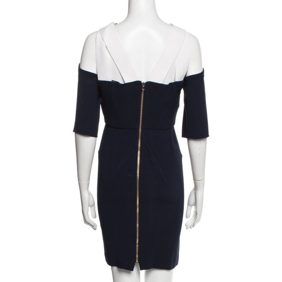 ROLAND MOURET Black & White “Keeling” Keyhole Slit-Sleeve Midi Crepe Dress SZ 6 - Picture 9 of 9